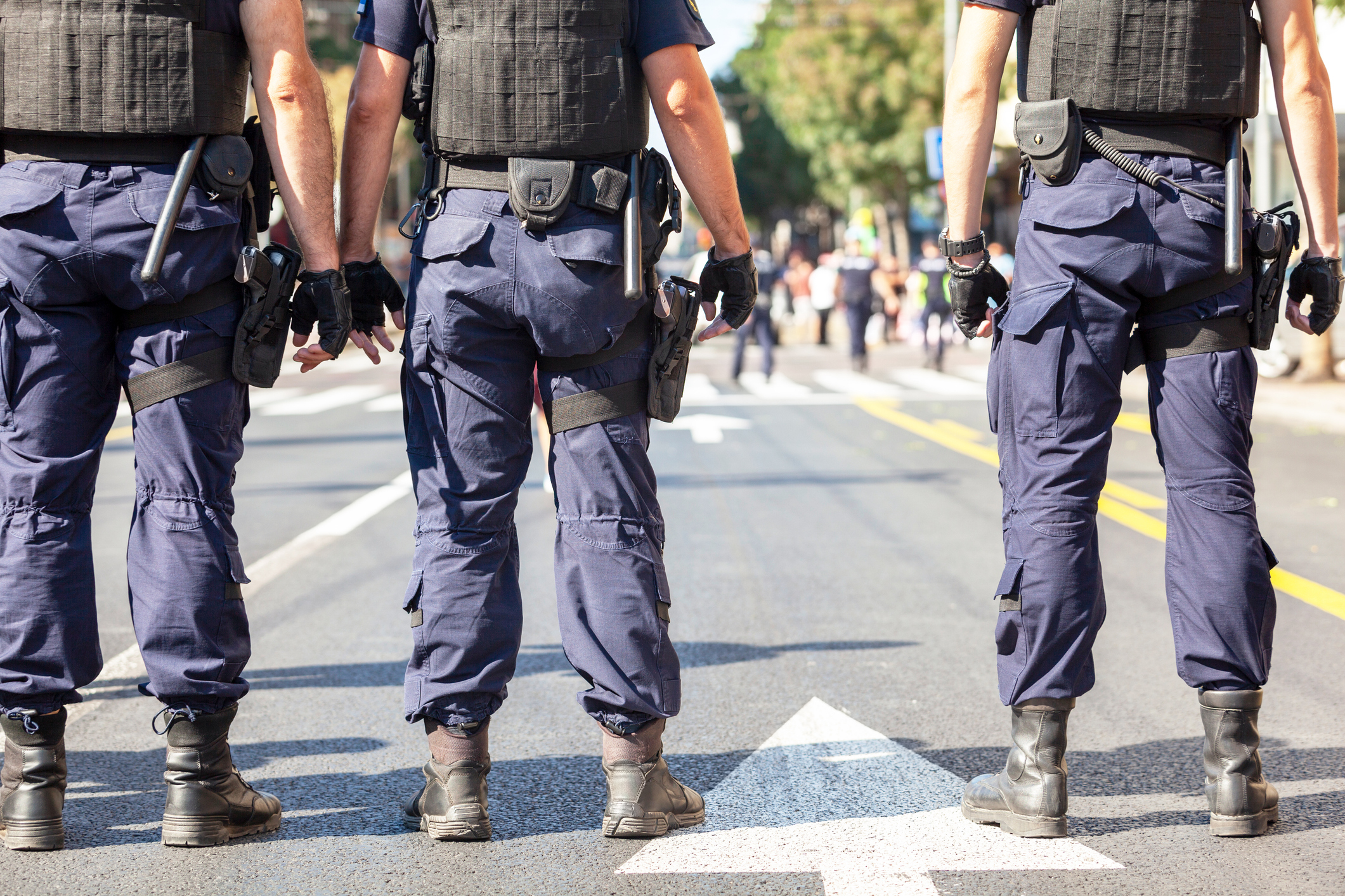 Police officers on duty during street protest
